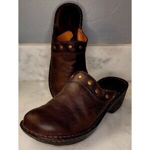 Born Naomi Clog Mule Size 8 Brown Leather Studded Rustic Comfy Shoe
